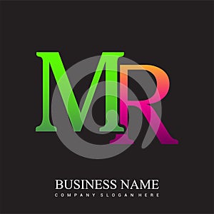 initial letter logo MR colored pink and green, Vector logo design template elements for your business or company identity