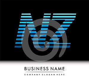 initial letter logo NZ colored blue with striped compotition, Vector logo design template elements for your business or company