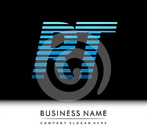 initial letter logo RT colored blue with striped compotition, Vector logo design template elements for your business or company