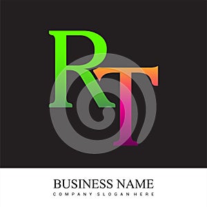 initial letter logo RT colored pink and green, Vector logo design template elements for your business or company identity