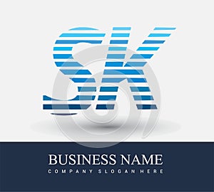 initial letter logo SK colored blue with striped compotition, Vector logo design template elements for your business or company
