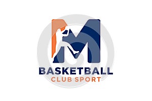 Initial letter M basketball logo icon. basket ball logotype symbol,