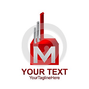 Initial letter M logo template colored red silver arrow box design for business and company identity