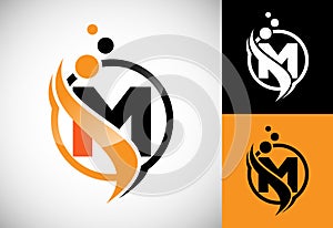 Initial letter M with the swoosh, biotech logo design concept. Logotype for science technology