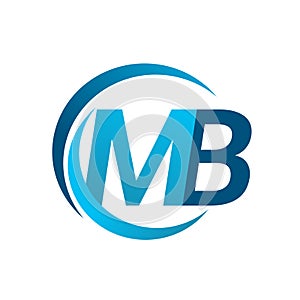initial letter MB logotype company name blue circle and swoosh design. vector logo for business and company identity