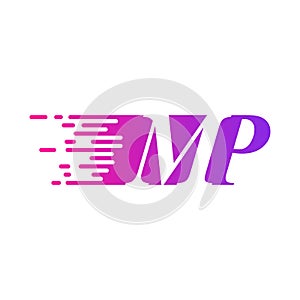 Initial letter MP fast moving logo vector purple pink color