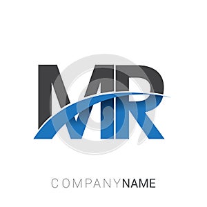 initial letter MR logotype company name colored blue and grey swoosh design. vector logo for business and company identity