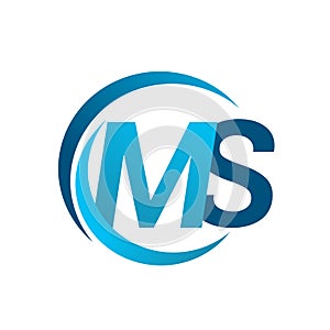 initial letter MS logotype company name blue circle and swoosh design. vector logo for business and company identity