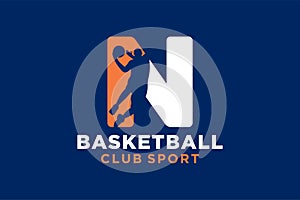 Initial letter N basketball logo icon. basket ball logotype symbol,