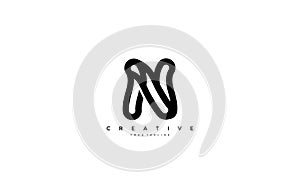 Initial Letter N Linear Outline Logogram