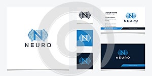 letter N neuron brain logo design vector icon template