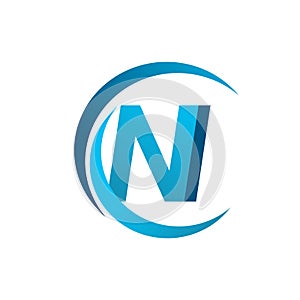 initial letter NI logotype company name blue circle and swoosh design. vector logo for business and company identity photo