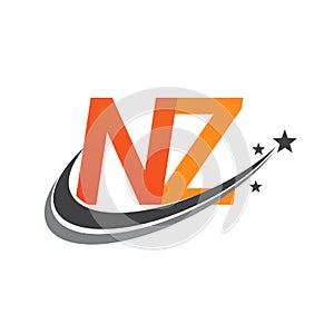 initial letter NZ logotype company name colored orange and grey swoosh star design. vector logo for business and company identity