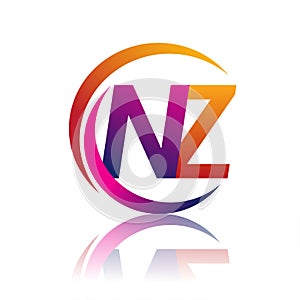 initial letter NZ logotype company name orange and magenta color on circle and swoosh design. vector logo for business and company