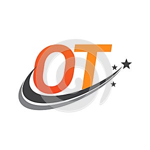 initial letter OT logotype company name colored orange and grey swoosh star design. vector logo for business and company identity