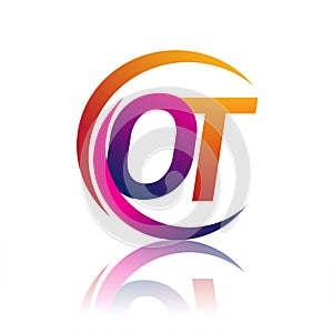 initial letter OT logotype company name orange and magenta color on circle and swoosh design. vector logo for business and company