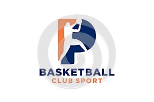 Initial letter P basketball logo icon. basket ball logotype symbol,