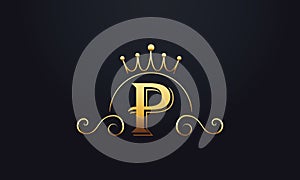 Initial Letter P Logo Design with King Crown Icon. Luxury Letter monogram Vector