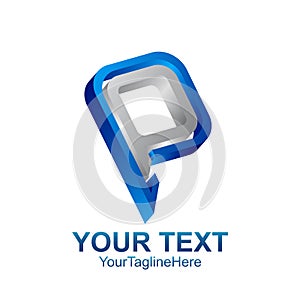 Initial letter P or PP logo template colored silver blue design