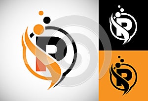 Initial letter P with the swoosh, biotech logo design concept. Logotype for science technology