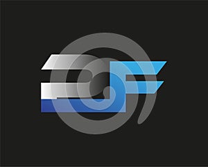 initial letter PF logotype company name colored blue and silver swoosh design. isolated on black background.