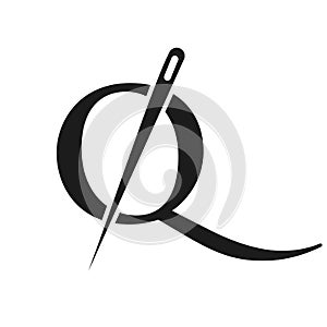 Initial Letter Q Tailor Logo, Needle and Thread Combination for Embroider, Textile, Fashion, Cloth, Fabric Template