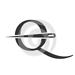 Initial Letter Q Tailor Logo, Needle and Thread Combination for Embroider, Textile, Fashion, Cloth, Fabric Template