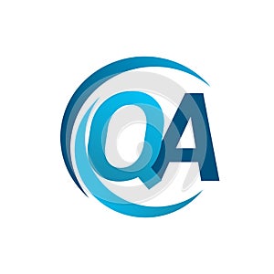 initial letter QA logotype company name blue circle and swoosh design. vector logo for business and company identity