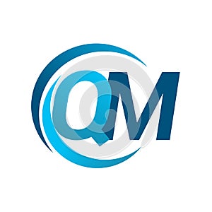 initial letter QM logotype company name blue circle and swoosh design. vector logo for business and company identity
