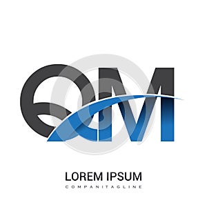 initial letter QM logotype company name colored blue and grey swoosh design. vector logo for business and company identity