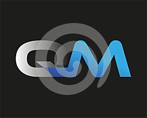 initial letter QM logotype company name colored blue and silver swoosh design. isolated on black background.
