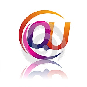 initial letter QU logotype company name orange and magenta color on circle and swoosh design. vector logo for business and company