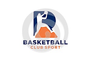 Initial letter R basketball logo icon. basket ball logotype symbol,