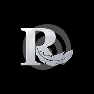 Initial Letter R Logo with feather. Trendy Design concept luxury feather element and Letter R for business, lawyer, notary, firm