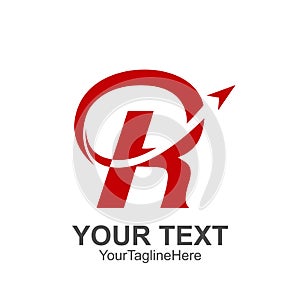 Initial letter R logo template colored red arrow up design for b