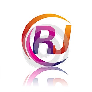 initial letter RJ logotype company name orange and magenta color on circle and swoosh design. vector logo for business and company photo