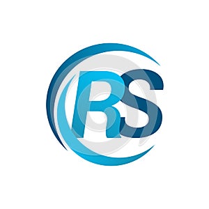 initial letter RS logotype company name blue circle and swoosh design. vector logo for business and company identity