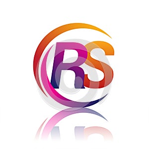 initial letter RS logotype company name orange and magenta color on circle and swoosh design. vector logo for business and company