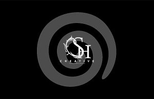 Initial Letter SH Linked Monogram Floral Modern Gothic Logotype