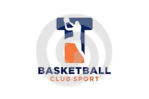 Initial letter T basketball logo icon. basket ball logotype symbol,