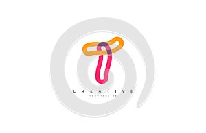 Initial Letter T Linear Outline Logogram Multicolor