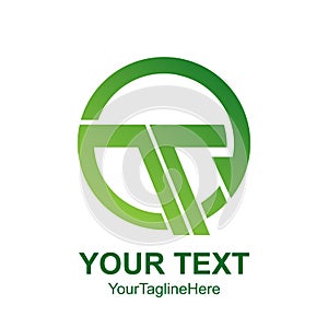 Initial letter T logo template colored green circle design for b