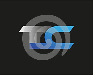 initial letter TC logotype company name colored blue and silver swoosh design. isolated on black background.