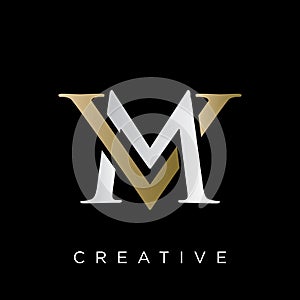Initial Letter v and m, vm mv Luxury Logo Icon, Gold Letter Logo Design