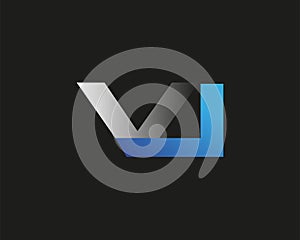 initial letter VI logotype company name colored blue and silver swoosh design. isolated on black background.