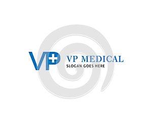 Initial Letter VP Cross Plus Medical Logo Icon Design Template Elements