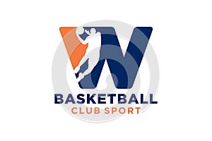 Initial letter W basketball logo icon. basket ball logotype symbol,