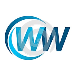 initial letter WW logotype company name blue circle and swoosh design. vector logo for business and company identity
