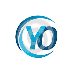 initial letter YO logotype company name blue circle and swoosh design. vector logo for business and company identity