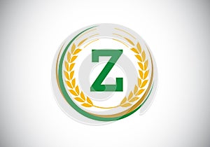 Initial letter Z sign symbol with wheat ears wreath. Organic wheat farming logo design concept. Agriculture logo design vector